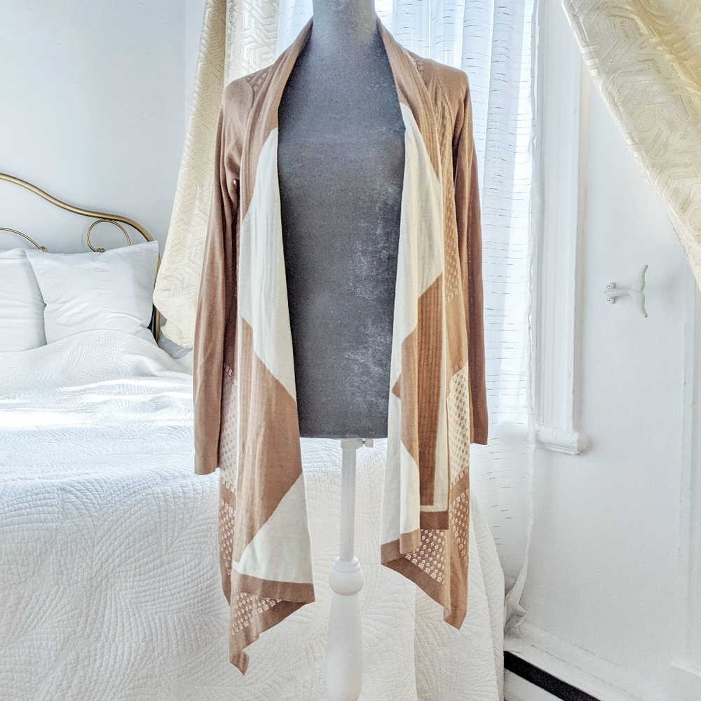 BCBG MaxAzria wrap cardigan top / tan cream